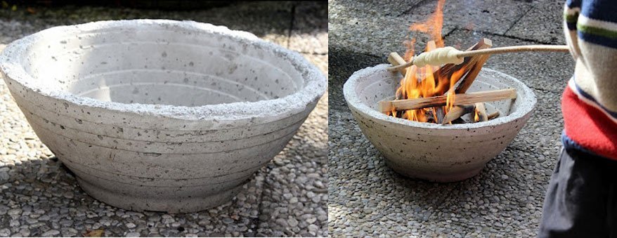 Eine Feuerschale aus beton für den Garten kann man kann leicht selber machen