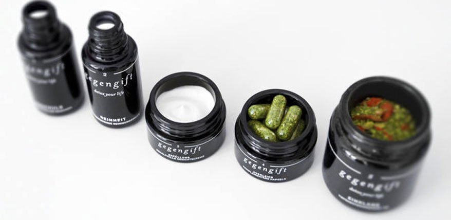 Detox Hautpflege Set von Gegengift wirbt mit dem Detox-Superfood Moringa.