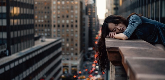 Schlafende Frau in New York