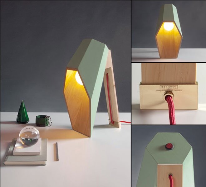 Wärmespender: Schreibtischlampe aus Holz in Mint von Allessandro Zambelli